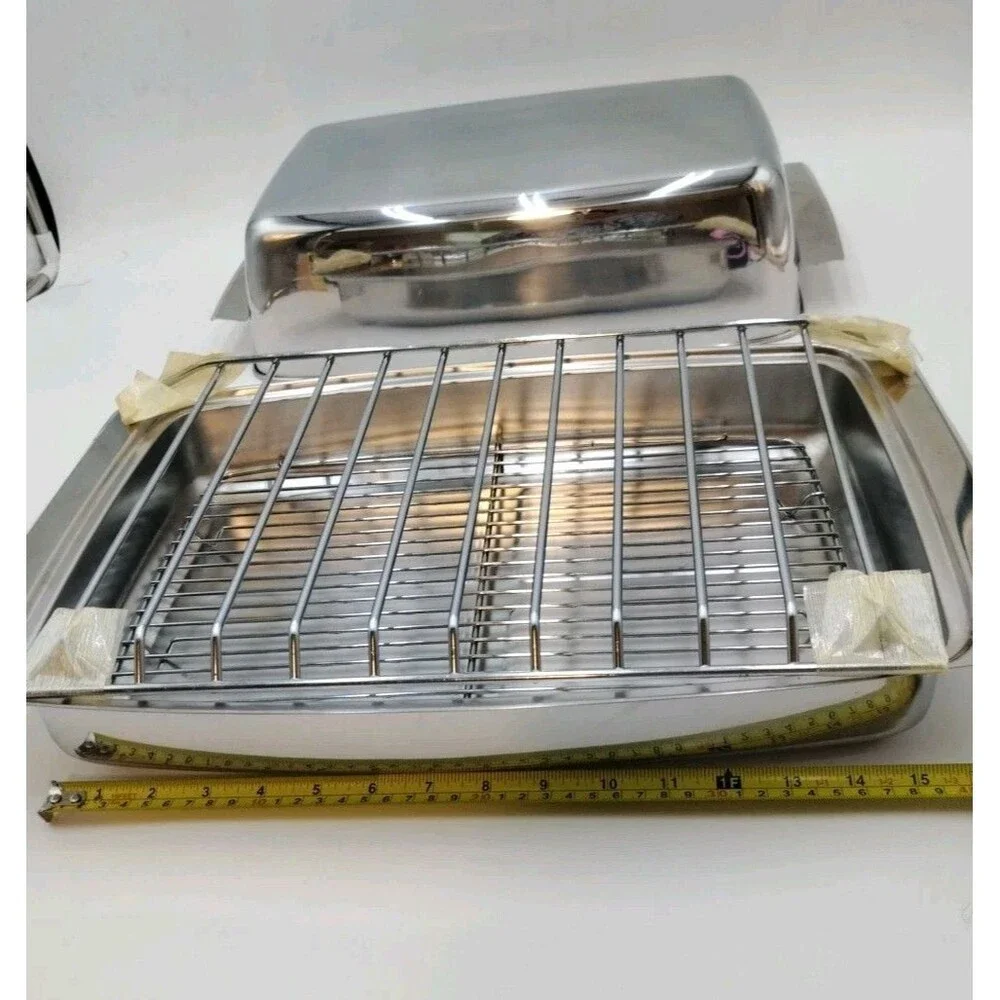 Farberware Korea Stainless Steel Roaster Pan Chafing Pan with Lid & 2 Racks 15